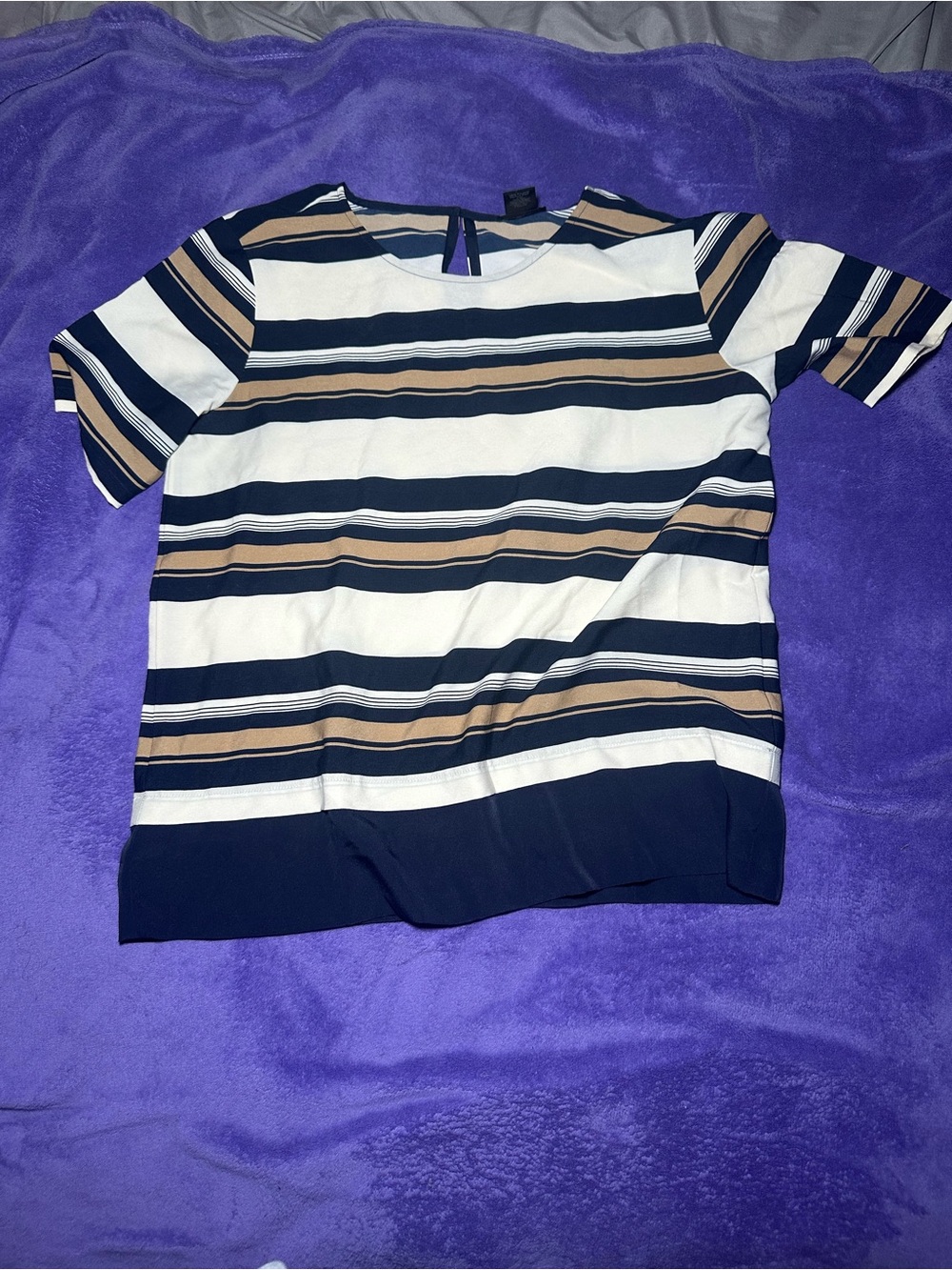 Ann Taylor Striped Short-Sleeve Top in Navy, White & Tan